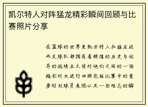 凯尔特人对阵猛龙精彩瞬间回顾与比赛照片分享