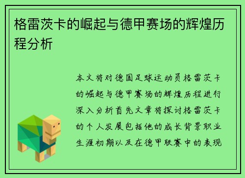 格雷茨卡的崛起与德甲赛场的辉煌历程分析