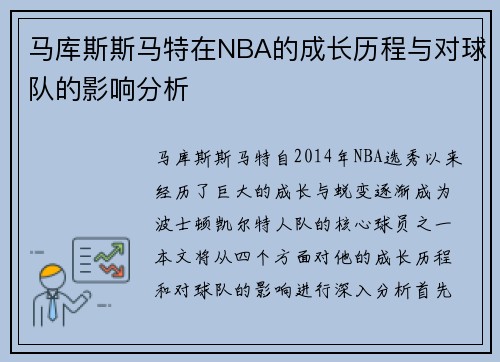 马库斯斯马特在NBA的成长历程与对球队的影响分析