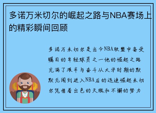 多诺万米切尔的崛起之路与NBA赛场上的精彩瞬间回顾